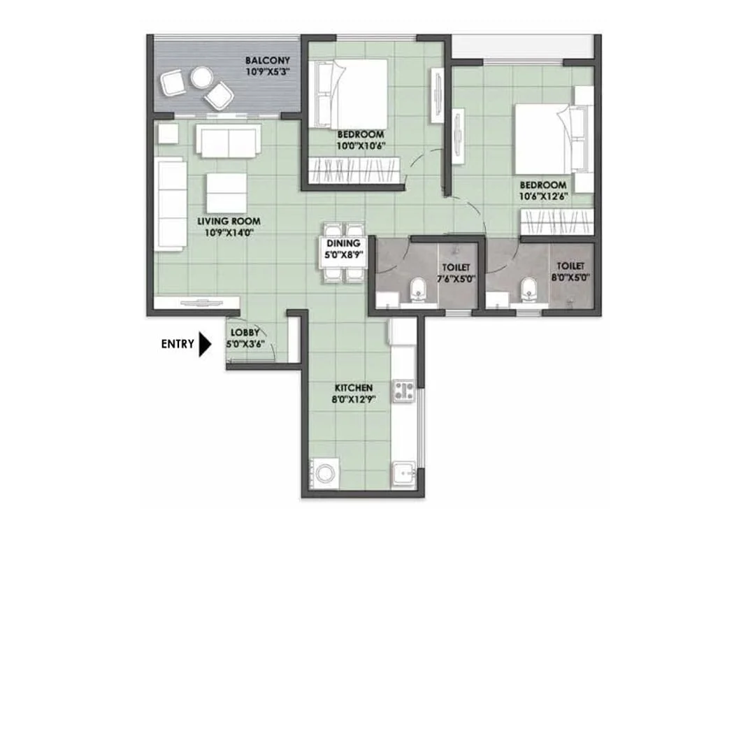 121 Paradise Rahatani 2BHK Floorplan